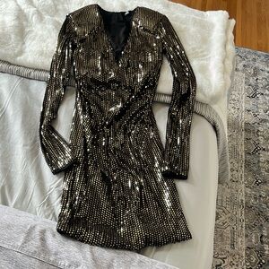 Black and Silver Sequin Ruched Bodycon Dress Zara Size 24 New Never worn